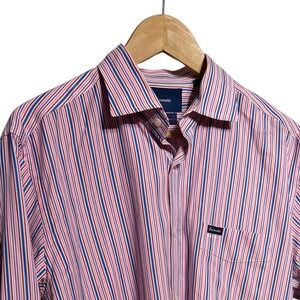 Facconable Club Deauville Striped Button Down Shirt Pink Blue Red Size L EUC